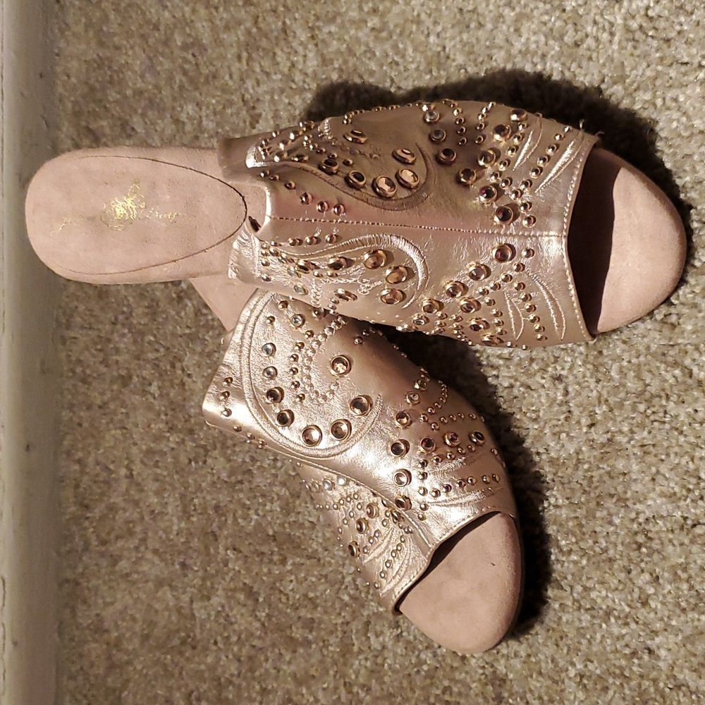 Gently loved! Joan Boyce bejeweled heeled mule sandals